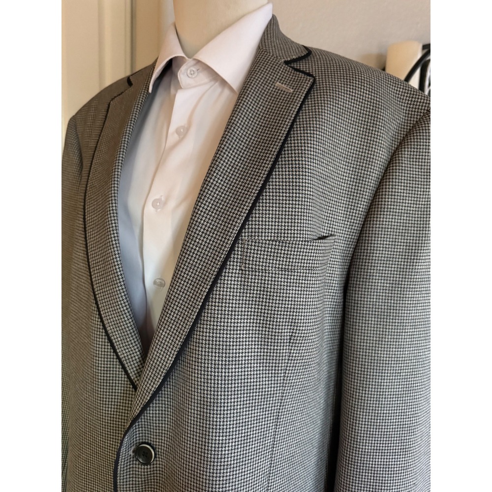 TALLIA Est 1893 Mens Houndstooth Blazer Jacket Black Gray Paisley‎ Lined Mens XL